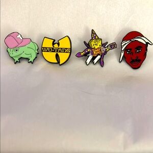 Y2K Vintage Lot of (4) Pins - Tupac, Wutang Clan, Spongebob, & Frog EUC